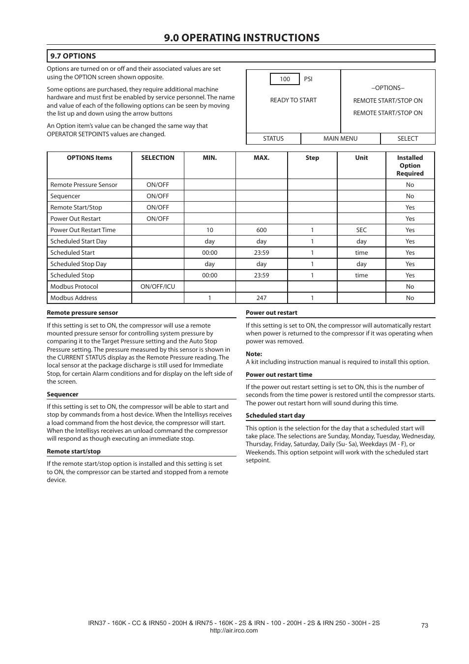 0 operating instructions | Ingersoll-Rand NIRVANA IRN75-160K-2S User Manual | Page 75 / 100