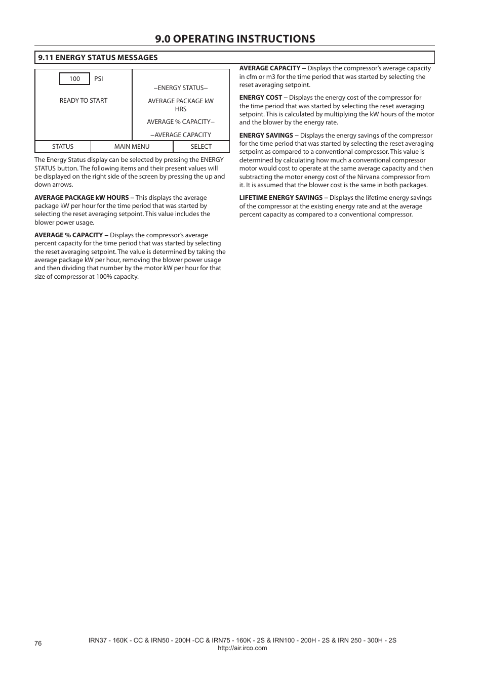 0 operating instructions | Ingersoll-Rand NIRVANA IRN75-160K-2S User Manual | Page 78 / 100