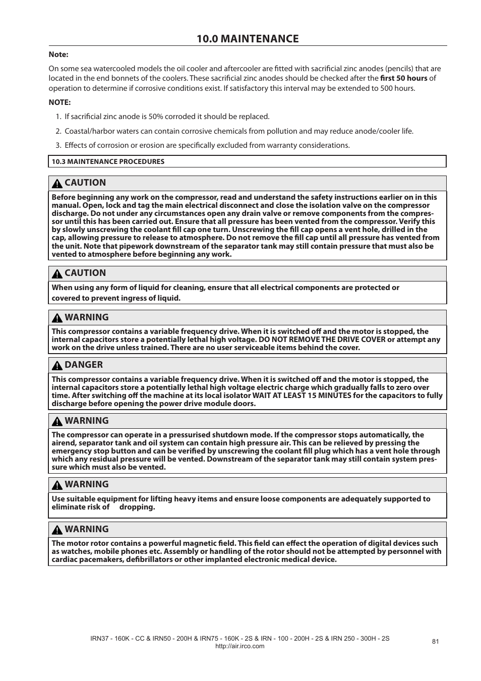 0 maintenance | Ingersoll-Rand NIRVANA IRN75-160K-2S User Manual | Page 83 / 100