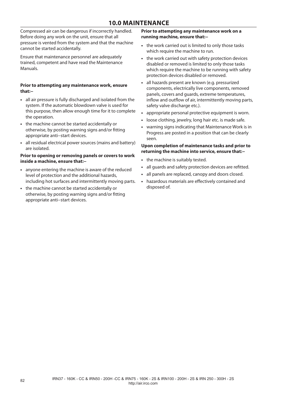 0 maintenance | Ingersoll-Rand NIRVANA IRN75-160K-2S User Manual | Page 84 / 100