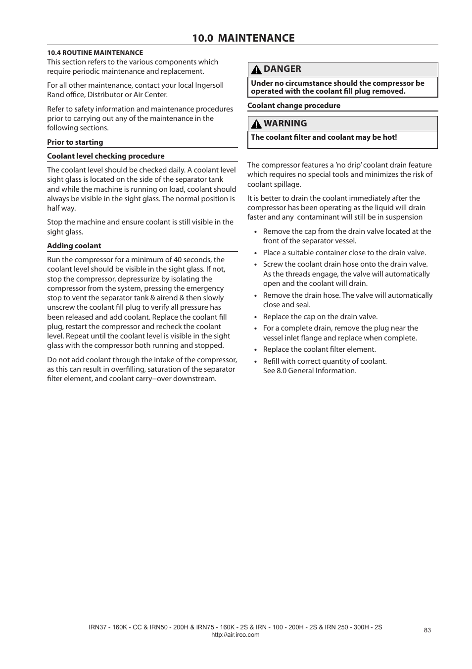 0 maintenance | Ingersoll-Rand NIRVANA IRN75-160K-2S User Manual | Page 85 / 100