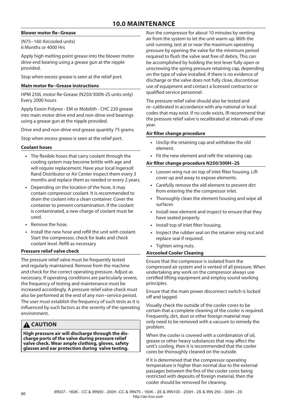 0 maintenance | Ingersoll-Rand NIRVANA IRN75-160K-2S User Manual | Page 88 / 100