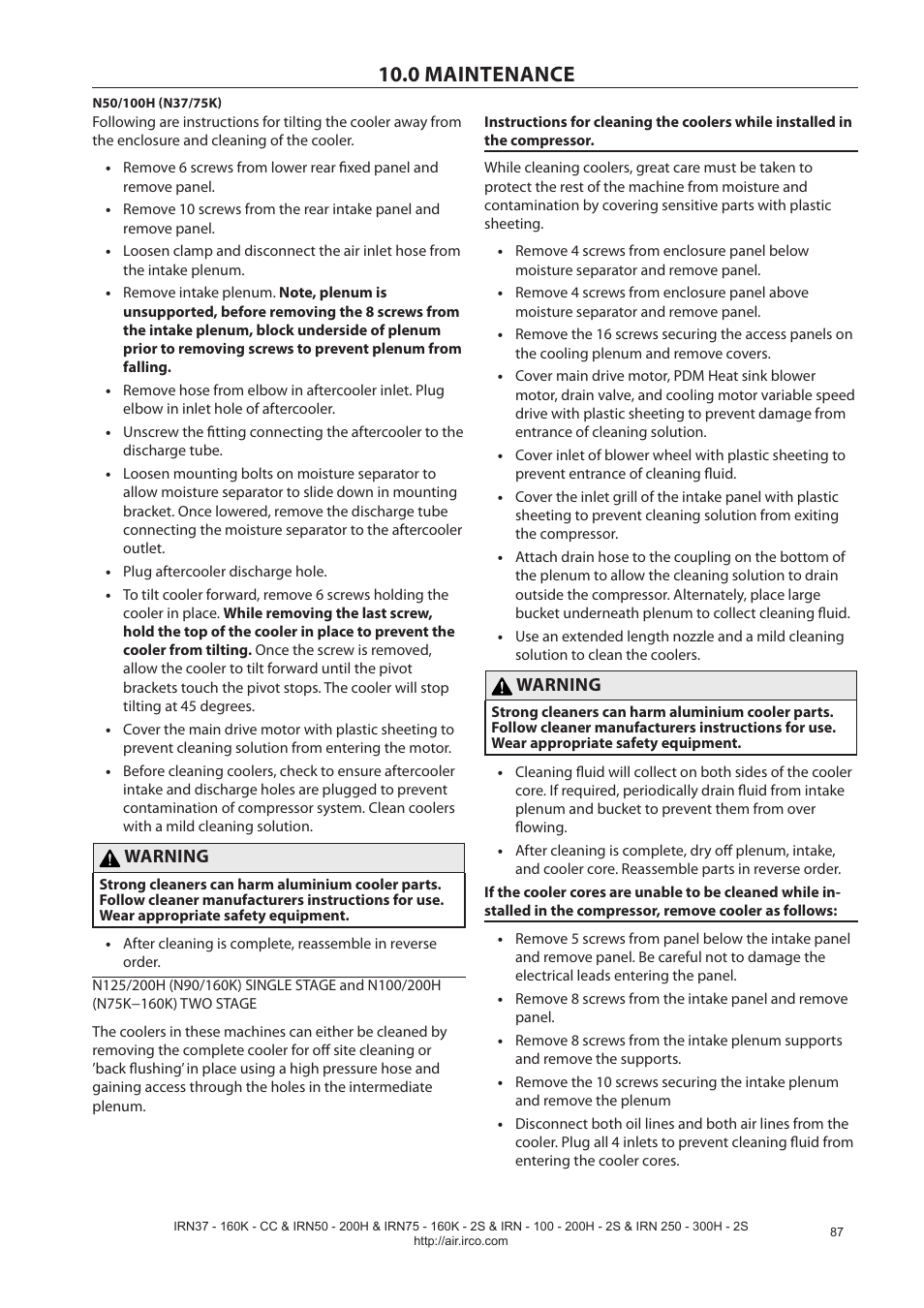 0 maintenance | Ingersoll-Rand NIRVANA IRN75-160K-2S User Manual | Page 89 / 100