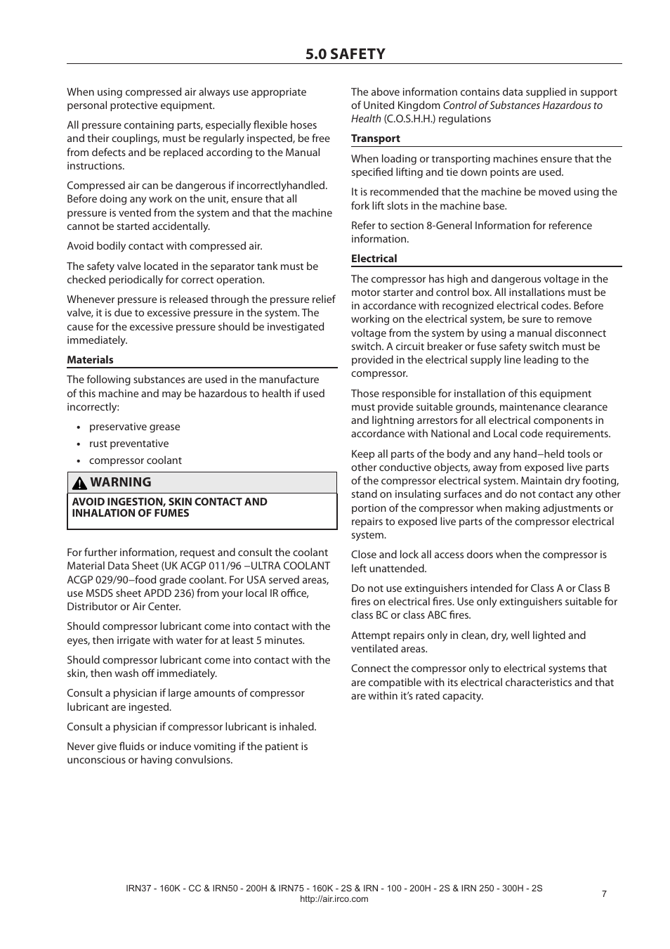 0 safety | Ingersoll-Rand NIRVANA IRN75-160K-2S User Manual | Page 9 / 100