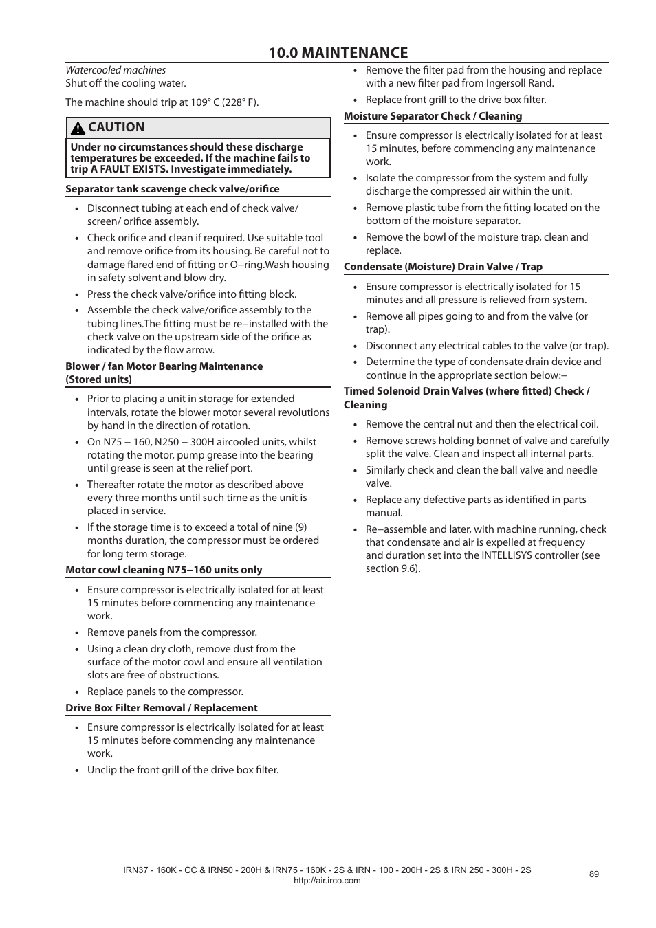 0 maintenance | Ingersoll-Rand NIRVANA IRN75-160K-2S User Manual | Page 91 / 100