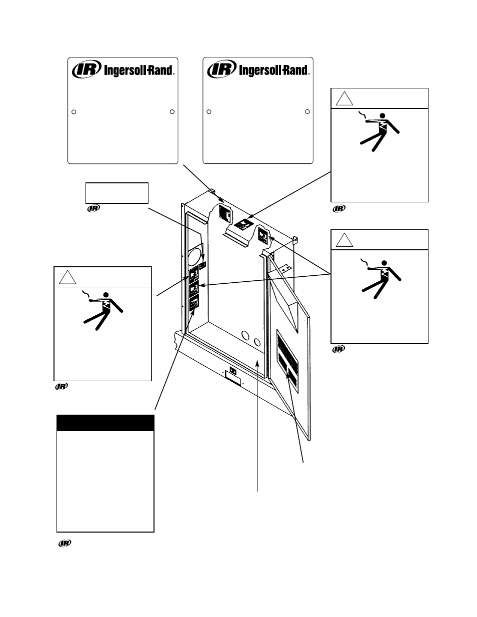 Warning, Notice, Electrical power inlet | 3 decals (continued) 7 | Ingersoll-Rand 100-200 HP/75-160 KW User Manual | Page 9 / 93