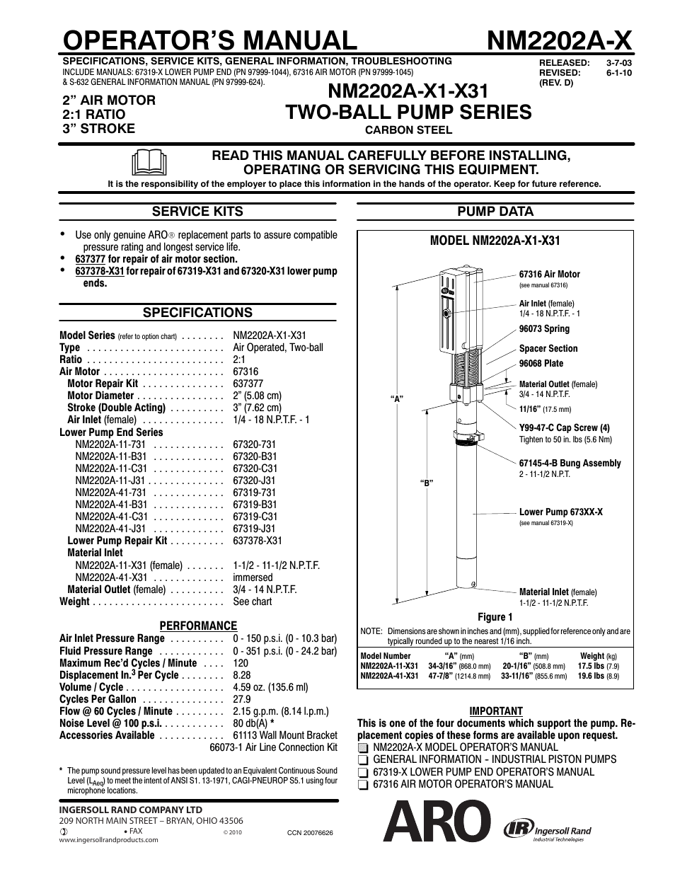 Ingersoll-Rand NM2202A-X User Manual | 2 pages