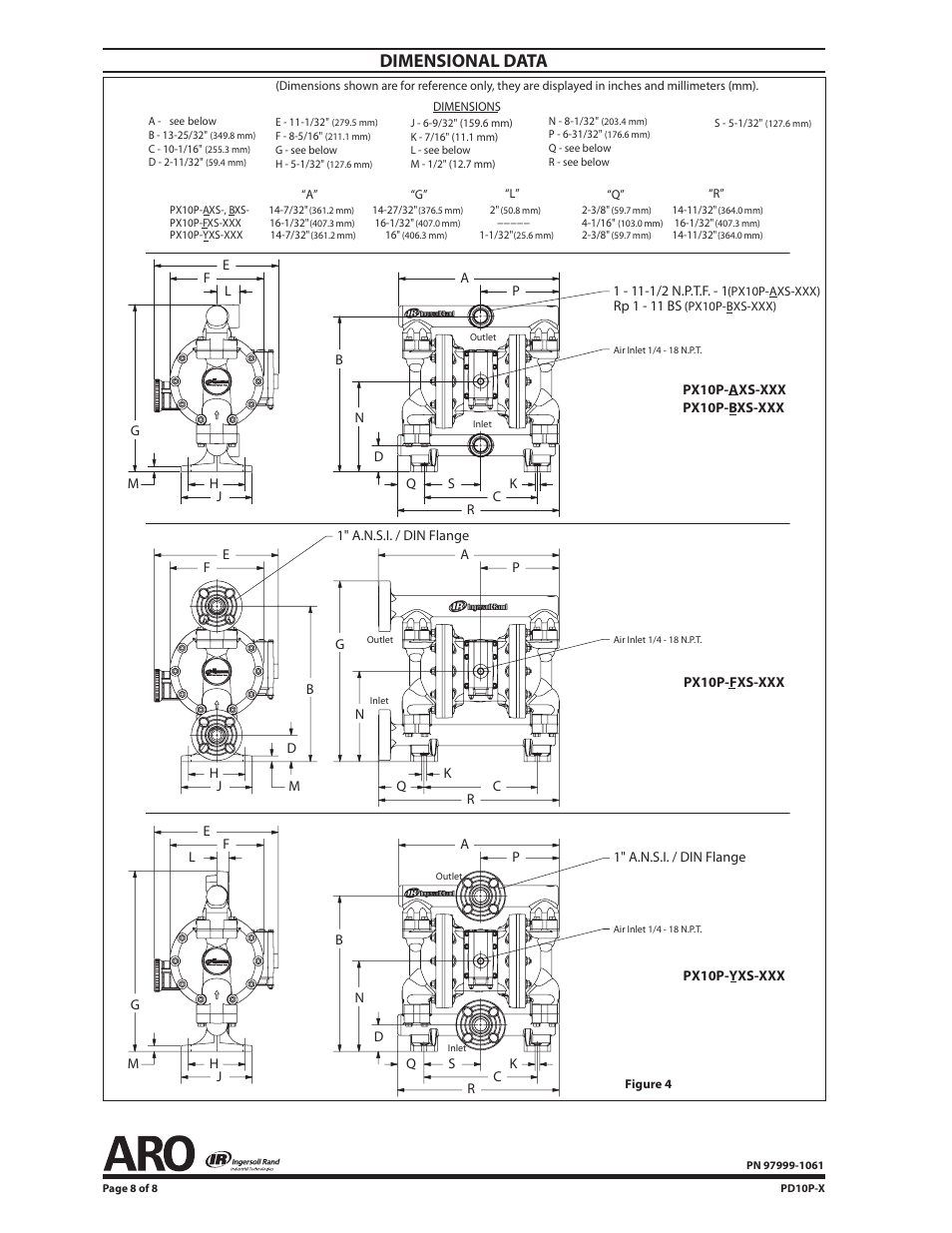 Dimensional data | Ingersoll-Rand PD10P-X User Manual | Page 8 / 8