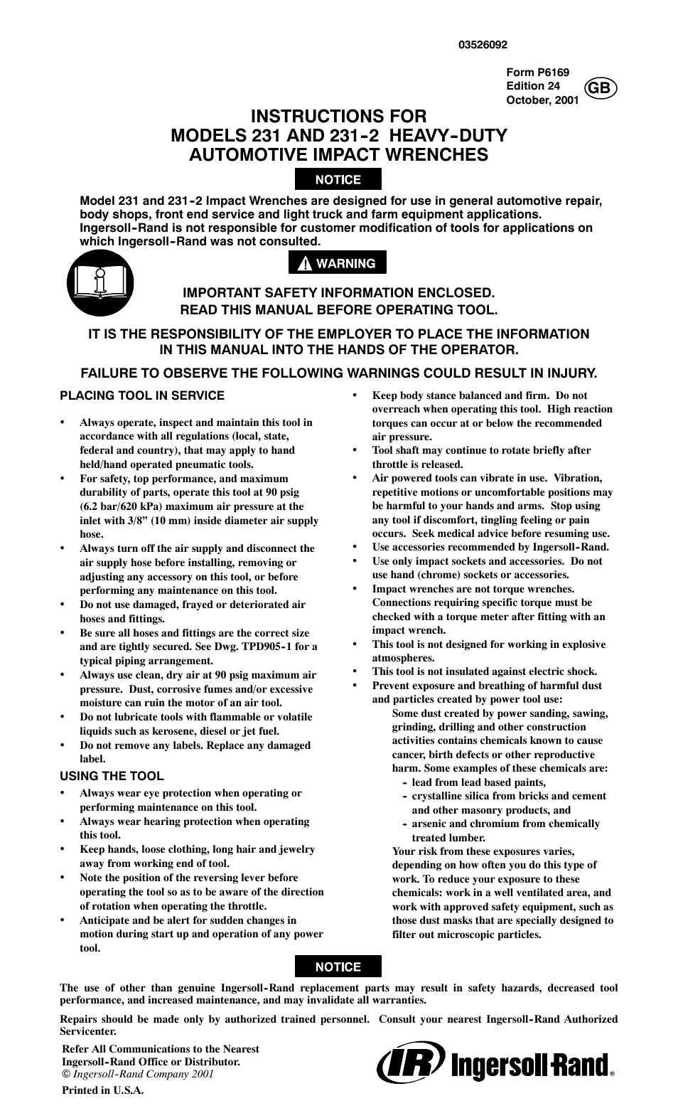 Ingersoll-Rand 231 User Manual | 28 pages