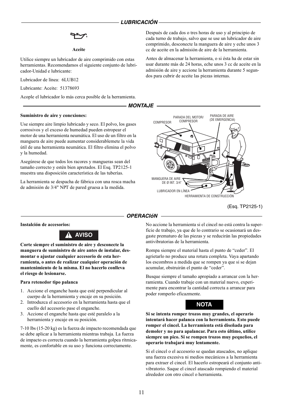 Aviso nota | Ingersoll-Rand IR90VR User Manual | Page 11 / 24