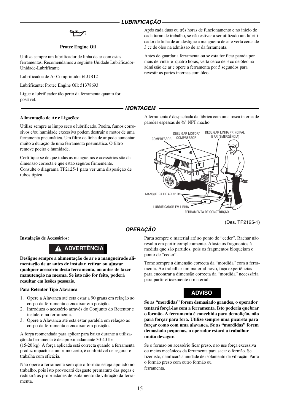 Advertência adviso | Ingersoll-Rand IR90VR User Manual | Page 15 / 24