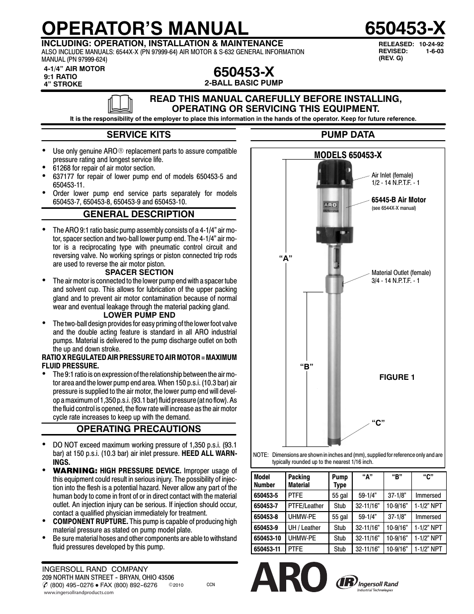 Ingersoll-Rand 2-BALL BASIC PUMP 650453-X User Manual | 4 pages