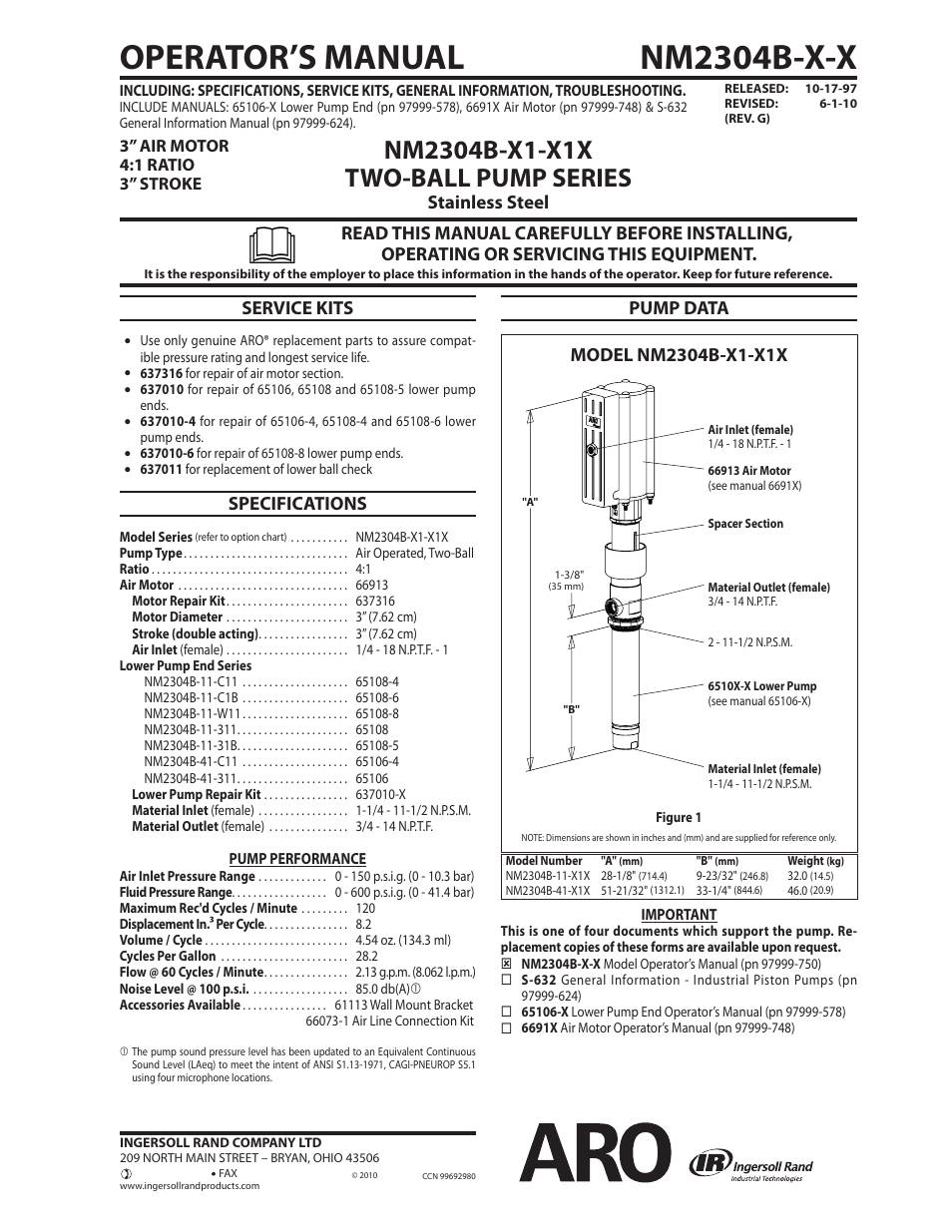 Ingersoll-Rand NM2304B-X-X User Manual | 2 pages