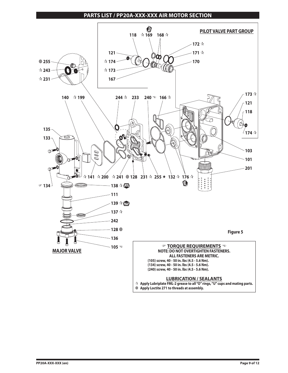 Air motor section parts list view | Ingersoll-Rand PP20A-XXX-XXX User Manual | Page 9 / 12