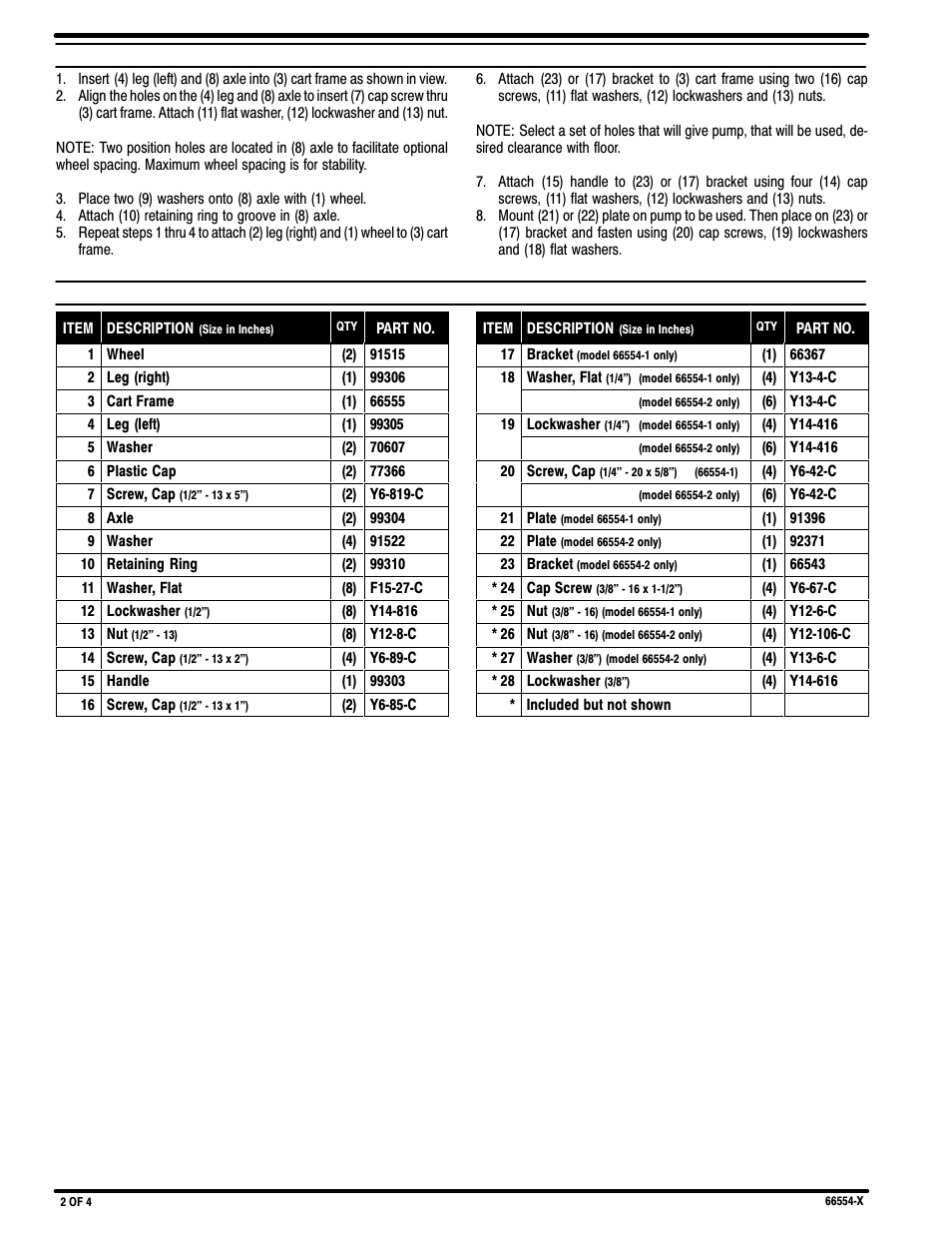 Assembly instructions, Parts list | Ingersoll-Rand 66554-X User Manual | Page 2 / 4