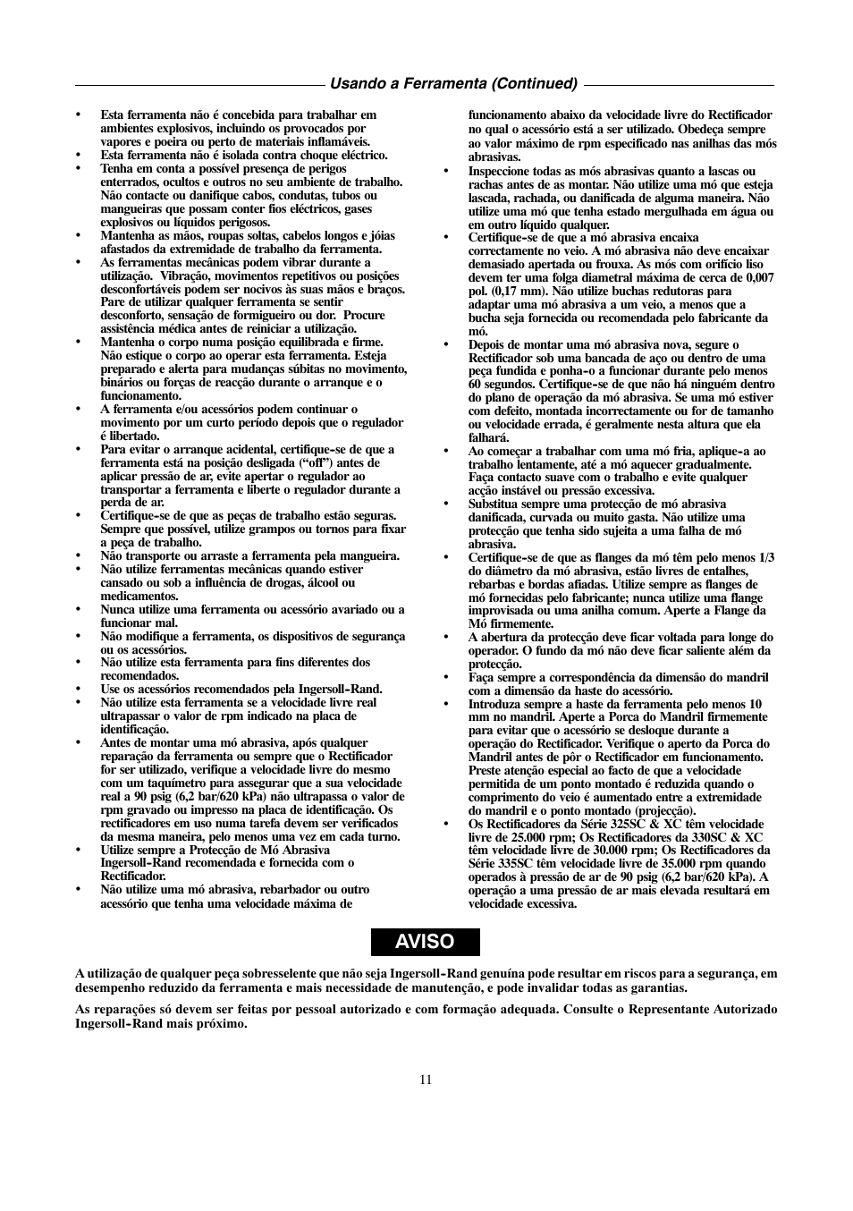 Aviso | Ingersoll-Rand 4578217 User Manual | Page 11 / 20