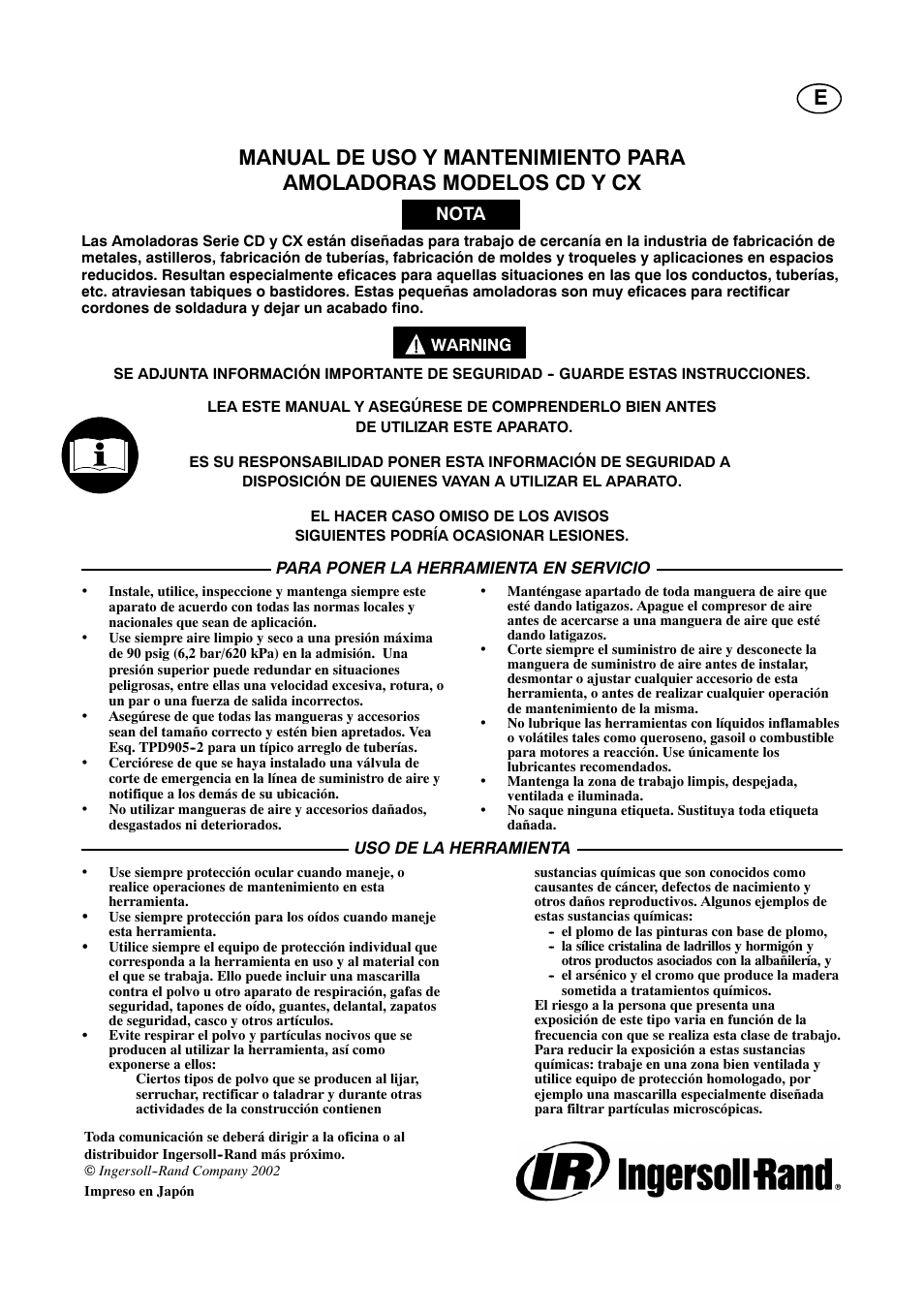 Nota | Ingersoll-Rand 4578217 User Manual | Page 7 / 20