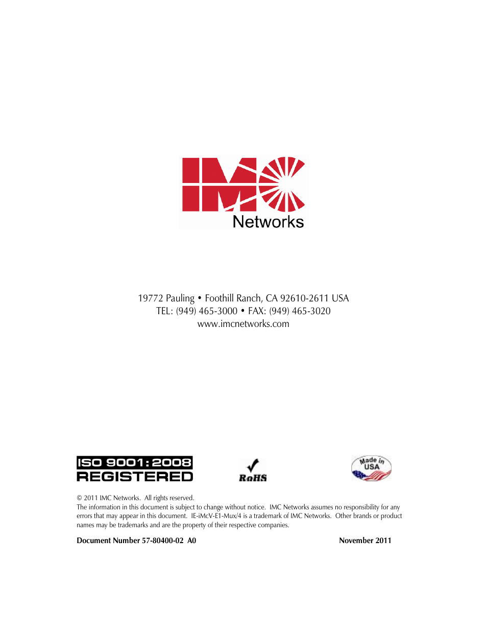 IMC Networks FAIL-SAFE MOR-F-632-120-EB82 User Manual | Page 36 / 36