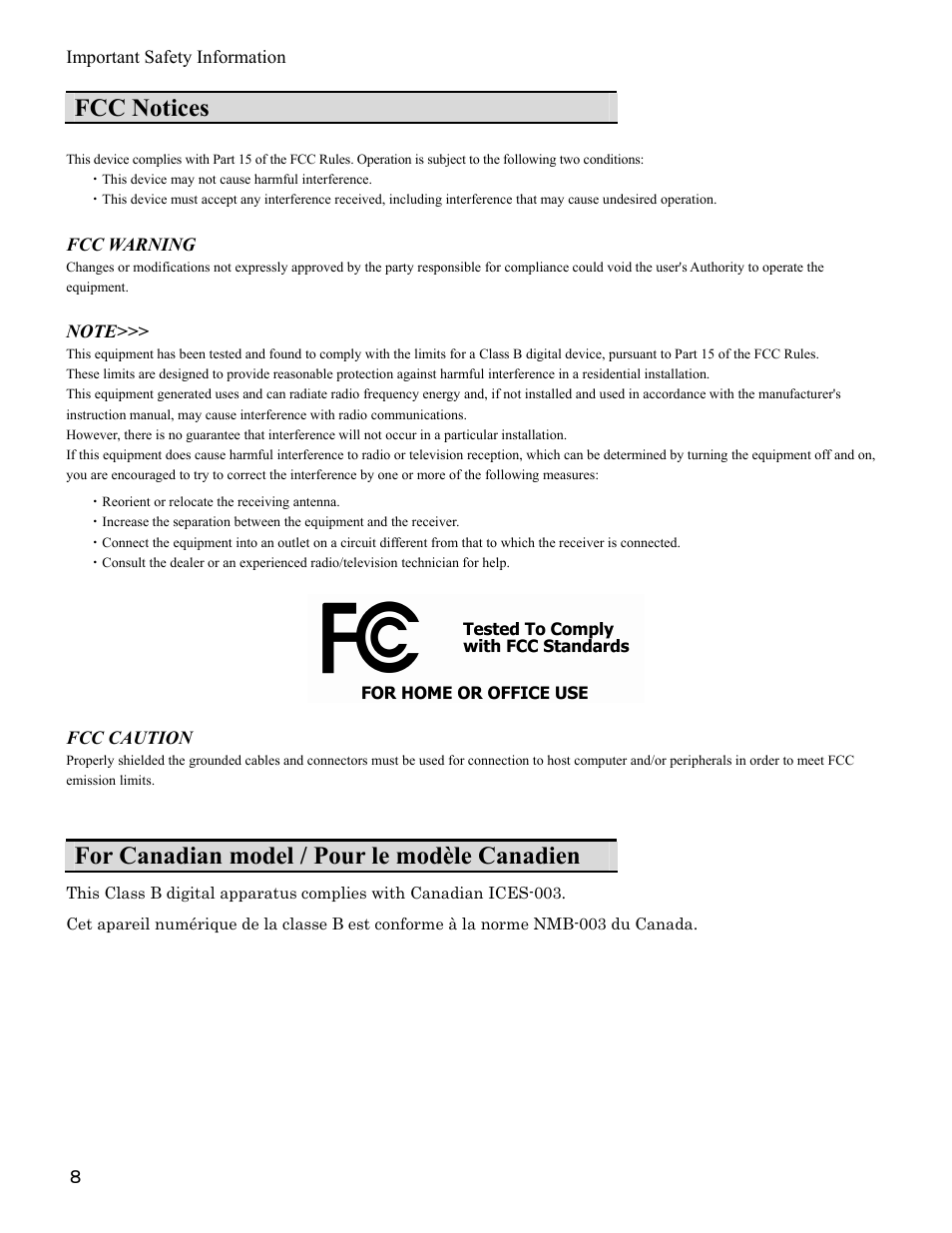 Fcc notices, For canadian model / pour le modèle canadien | I-O Display Systems SRDVD-100U User Manual | Page 10 / 84