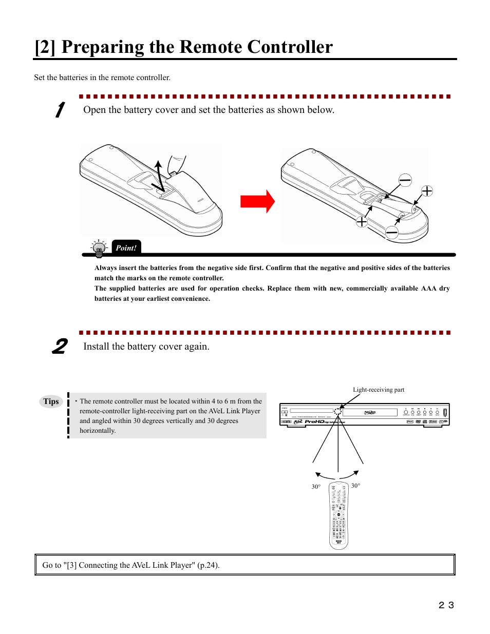 2] preparing the remote controller, Install the battery cover again | I-O Display Systems SRDVD-100U User Manual | Page 25 / 84
