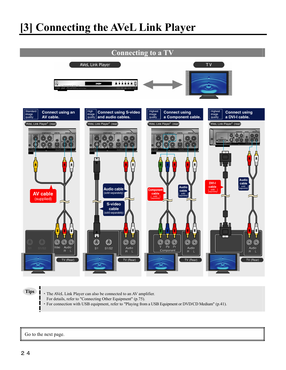 3] connecting the avel link player, Connecting to a tv | I-O Display Systems SRDVD-100U User Manual | Page 26 / 84