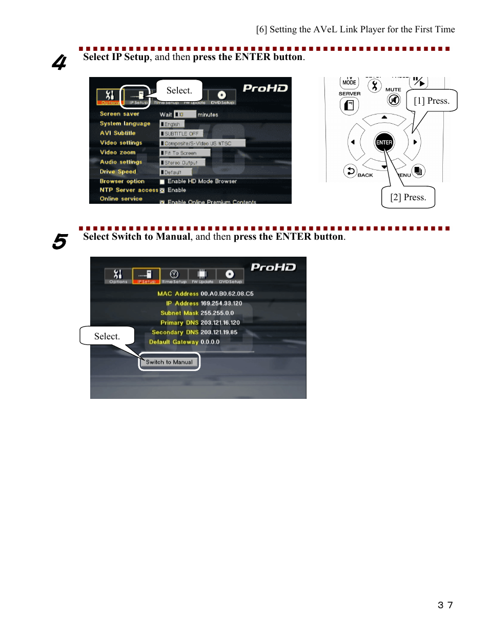 Select ip setup , and then press the enter button | I-O Display Systems SRDVD-100U User Manual | Page 39 / 84