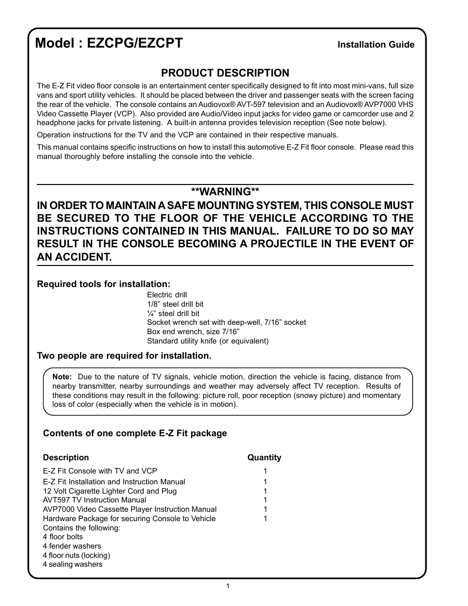 Model : ezcpg/ezcpt, Product description | Intec AVT-597 User Manual | Page 2 / 6