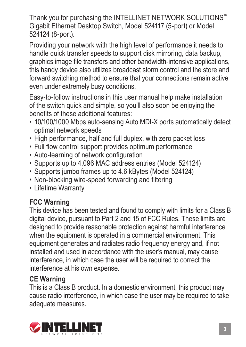 Intellinet Network Solutions Intellinet Gigabit Ethernet Desktop Switch 524117 User Manual | Page 3 / 8