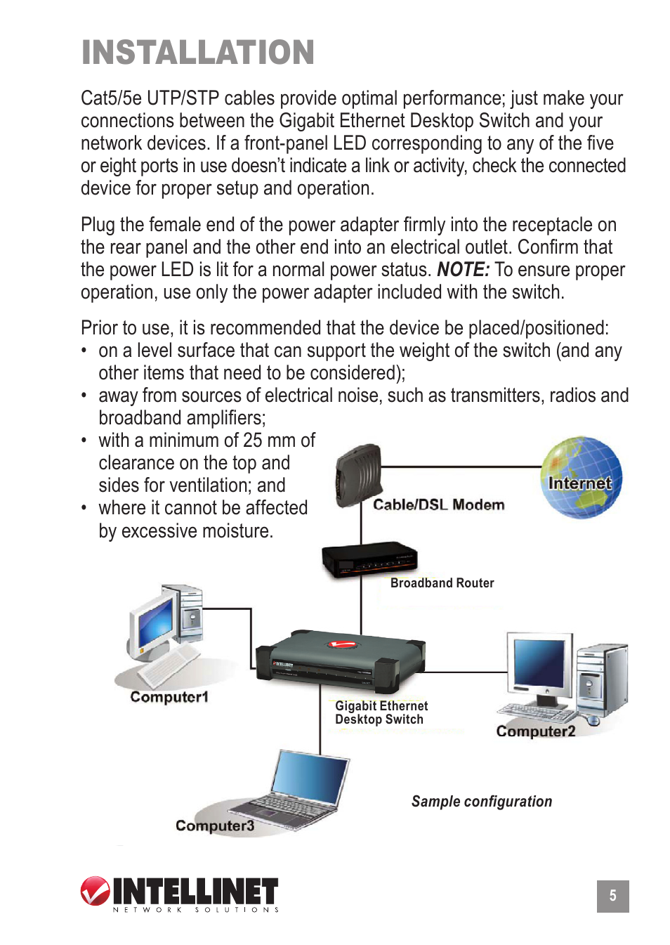 Installation | Intellinet Network Solutions Intellinet Gigabit Ethernet Desktop Switch 524117 User Manual | Page 5 / 8