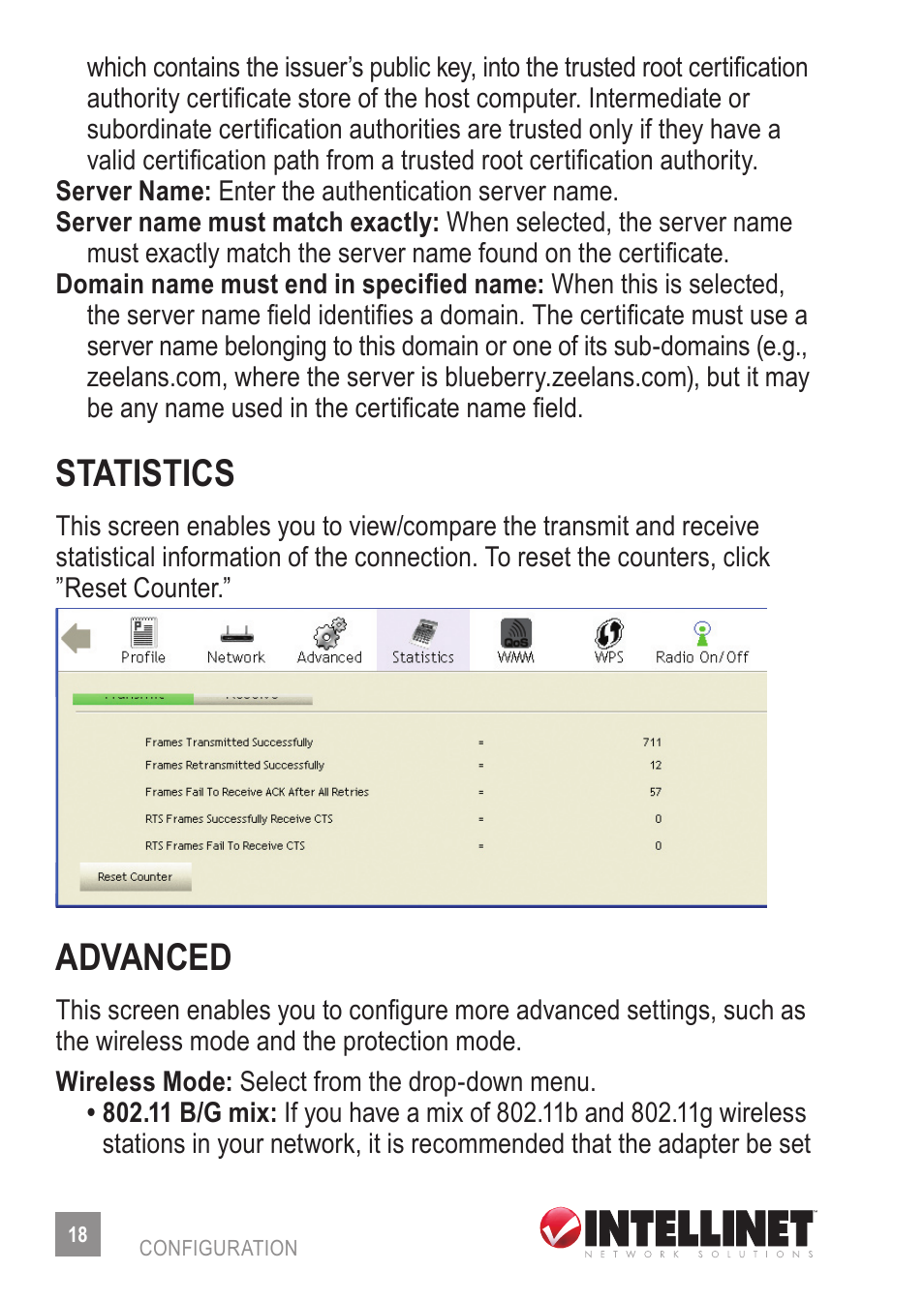 Statistics, Advanced | Intellinet Network Solutions 524438 User Manual | Page 18 / 32