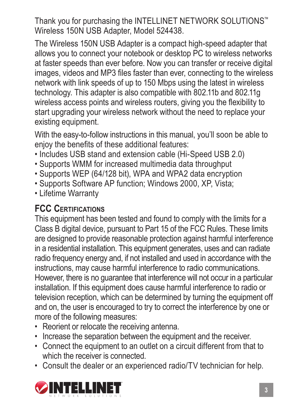Fcc c | Intellinet Network Solutions 524438 User Manual | Page 3 / 32