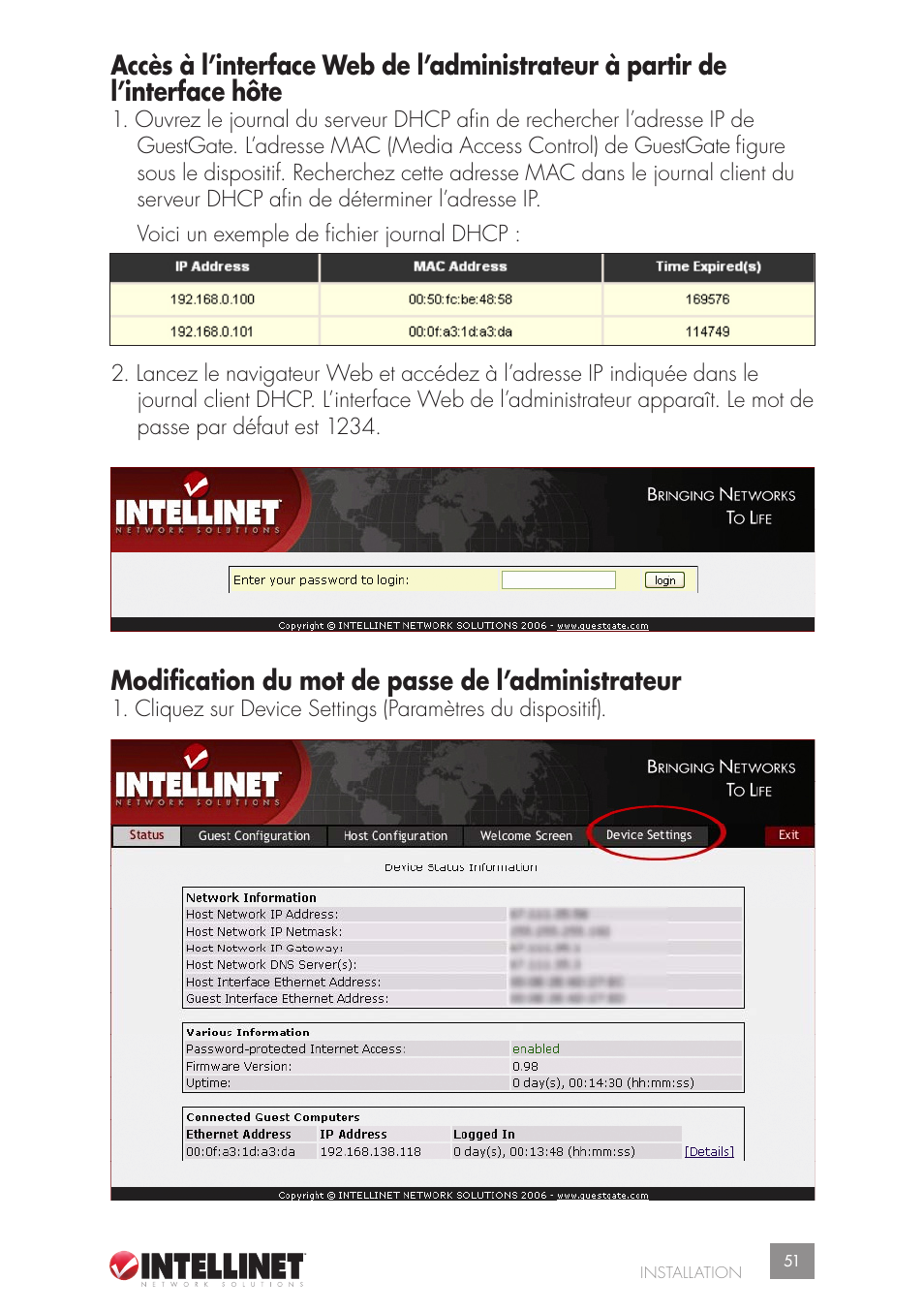Modification du mot de passe de l’administrateur | Intellinet Network Solutions GUESTGATETM HOTSPOT GATEWAY 523240 User Manual | Page 51 / 88