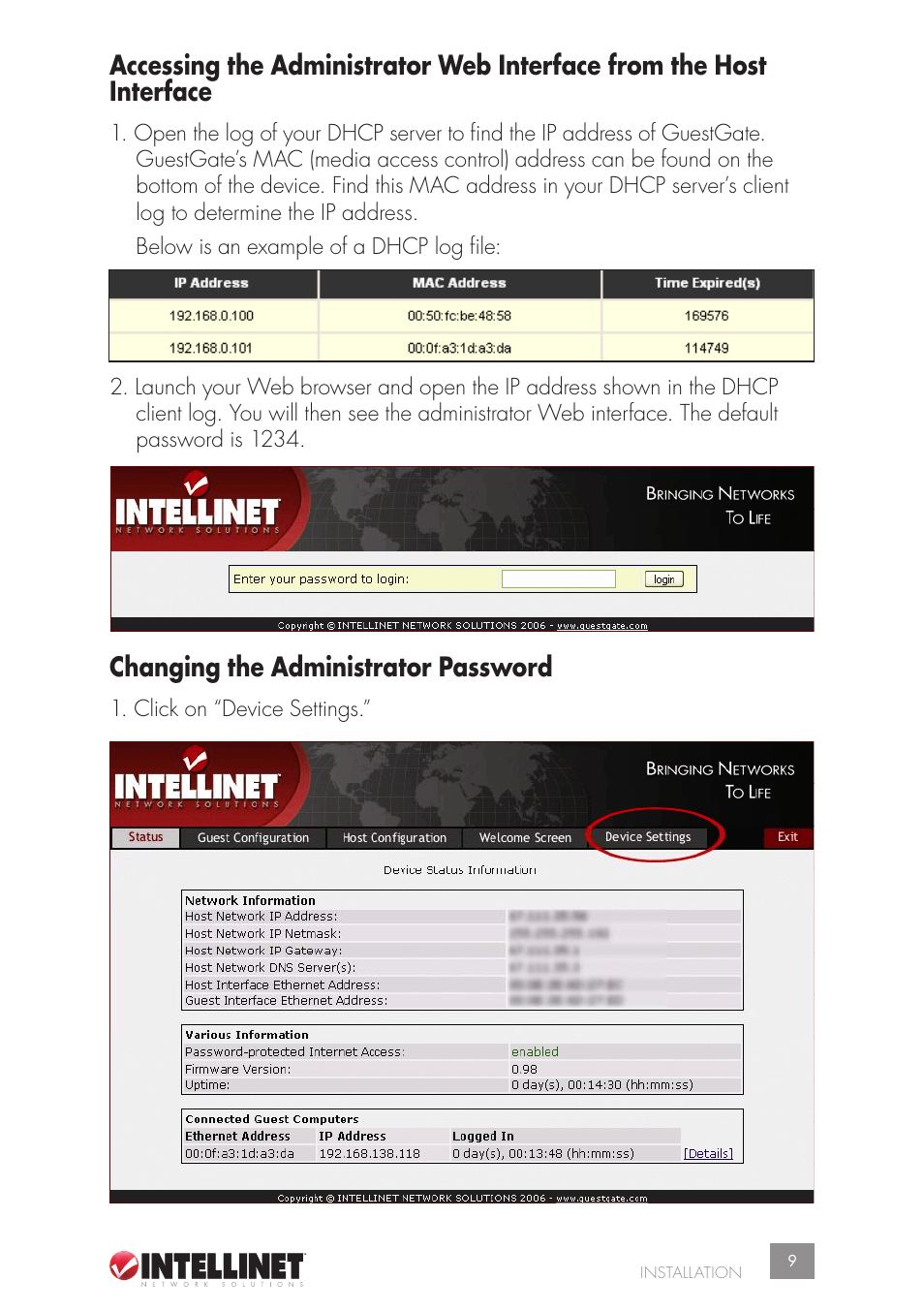 Changing the administrator password | Intellinet Network Solutions GUESTGATETM HOTSPOT GATEWAY 523240 User Manual | Page 9 / 88