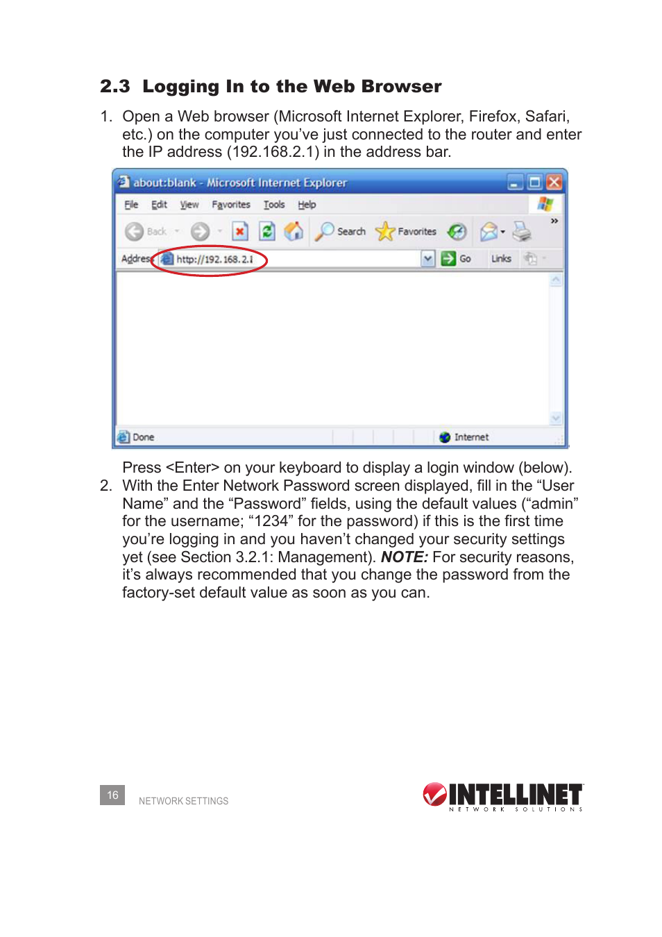 3 logging in to the web browser | Intellinet Network Solutions 524957 User Manual | Page 16 / 56