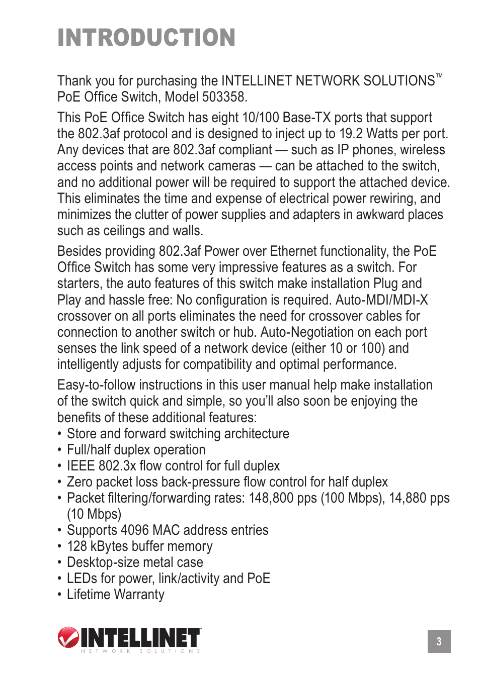 Introduction | Intellinet Network Solutions 503358 User Manual | Page 3 / 8