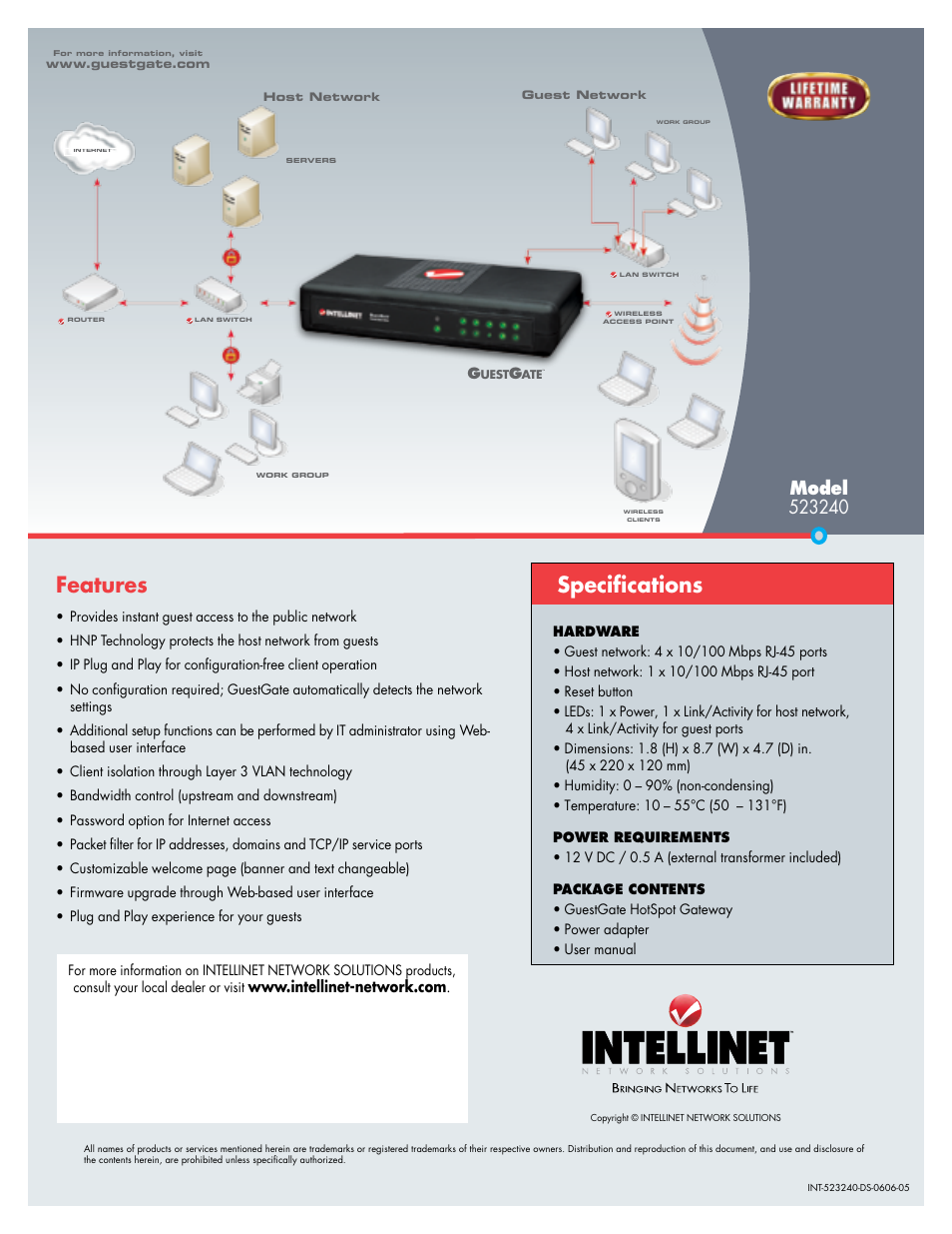 Specifications features | Intellinet Network Solutions 523240 User Manual | Page 2 / 2