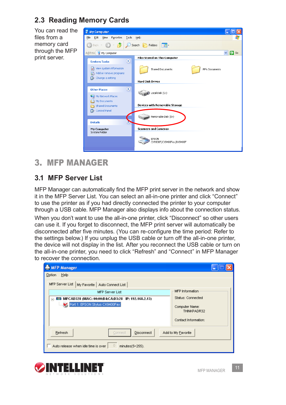 Mfp manager, 1 mfp server list | Intellinet Network Solutions 509077 User Manual | Page 11 / 60