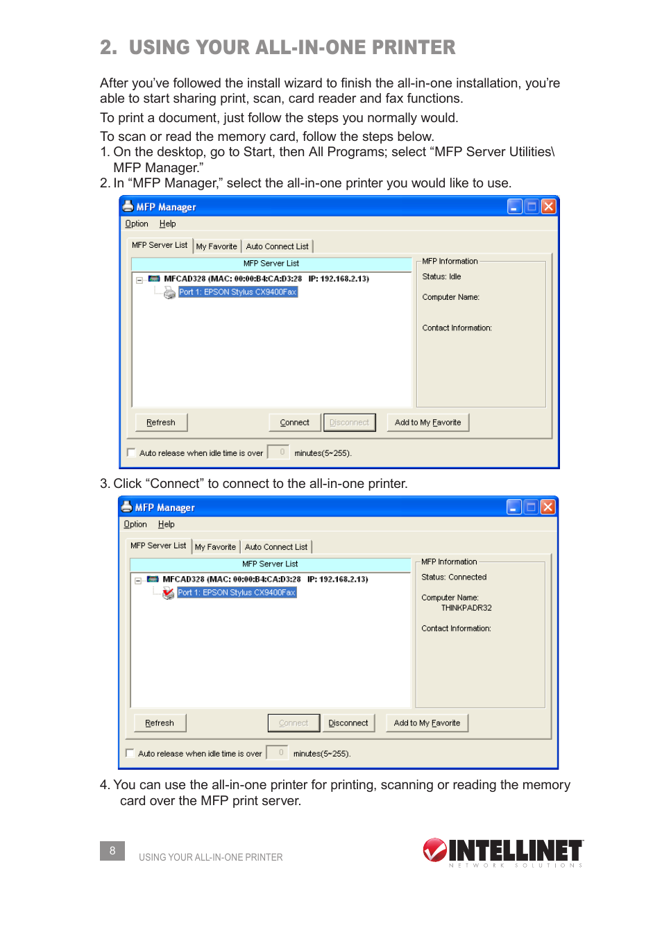 Using your all-in-one printer | Intellinet Network Solutions 509077 User Manual | Page 8 / 60