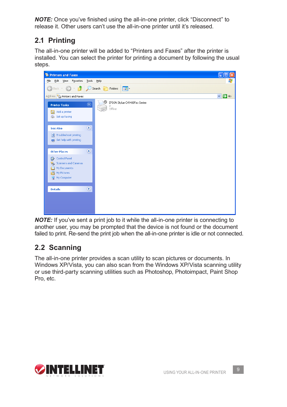 1 printing, 2 scanning | Intellinet Network Solutions 509077 User Manual | Page 9 / 60