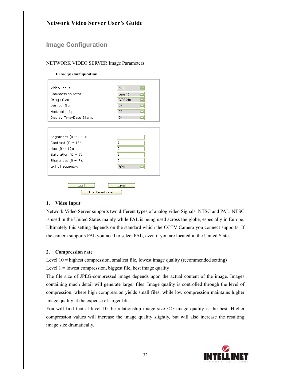 Network video server user’s guide, Image configuration | Intellinet Network Solutions 550000 User Manual | Page 32 / 78