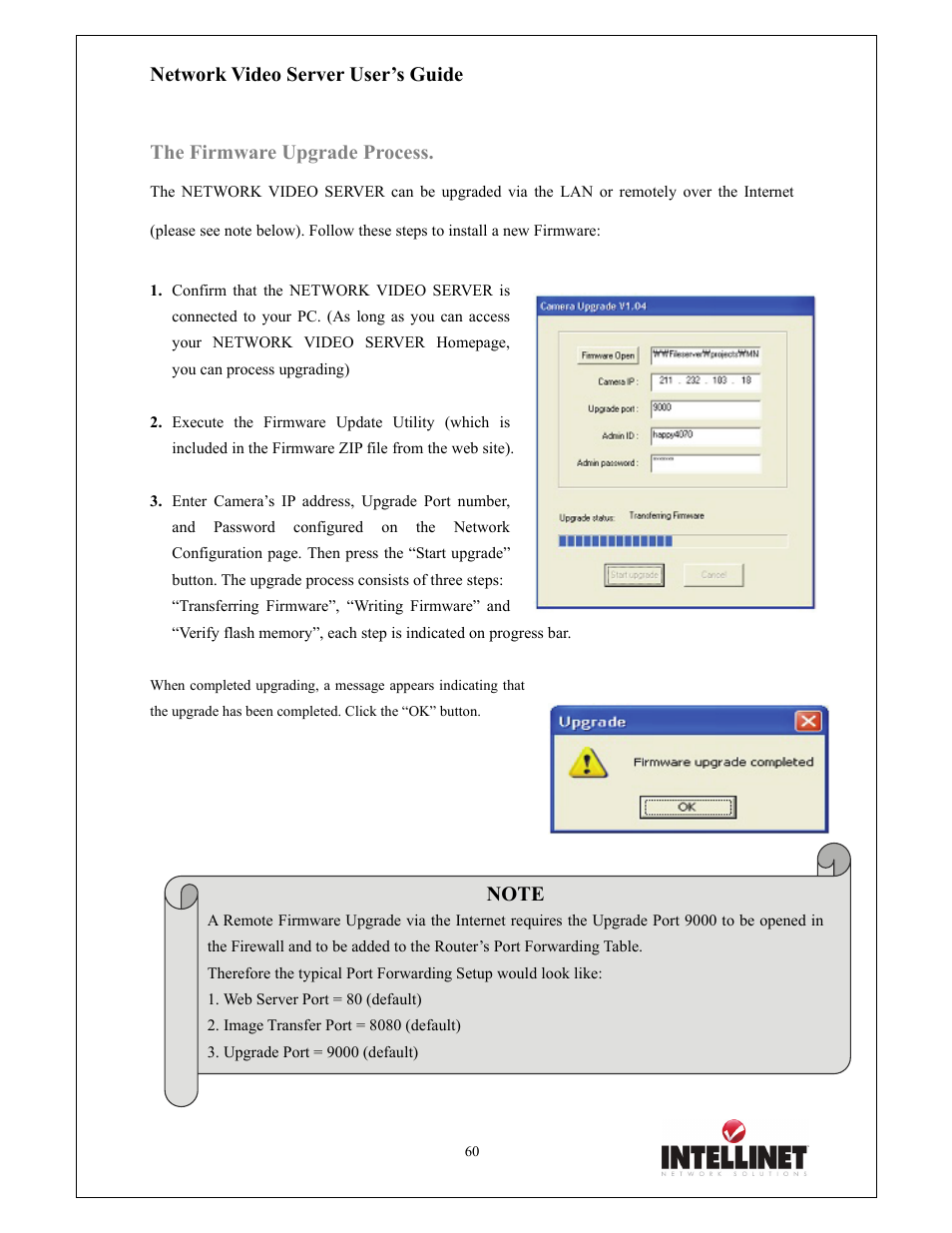 Network video server user’s guide, The firmware upgrade process | Intellinet Network Solutions 550000 User Manual | Page 60 / 78