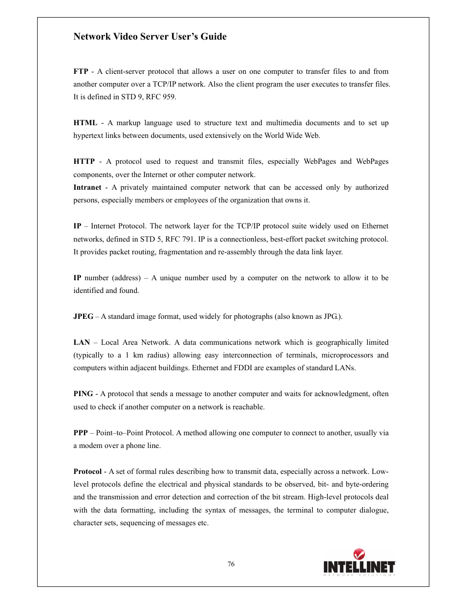 Network video server user’s guide | Intellinet Network Solutions 550000 User Manual | Page 76 / 78