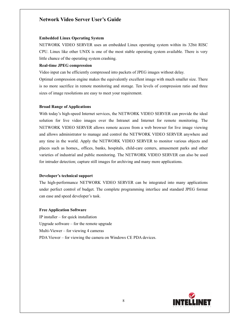 Network video server user’s guide | Intellinet Network Solutions 550000 User Manual | Page 8 / 78