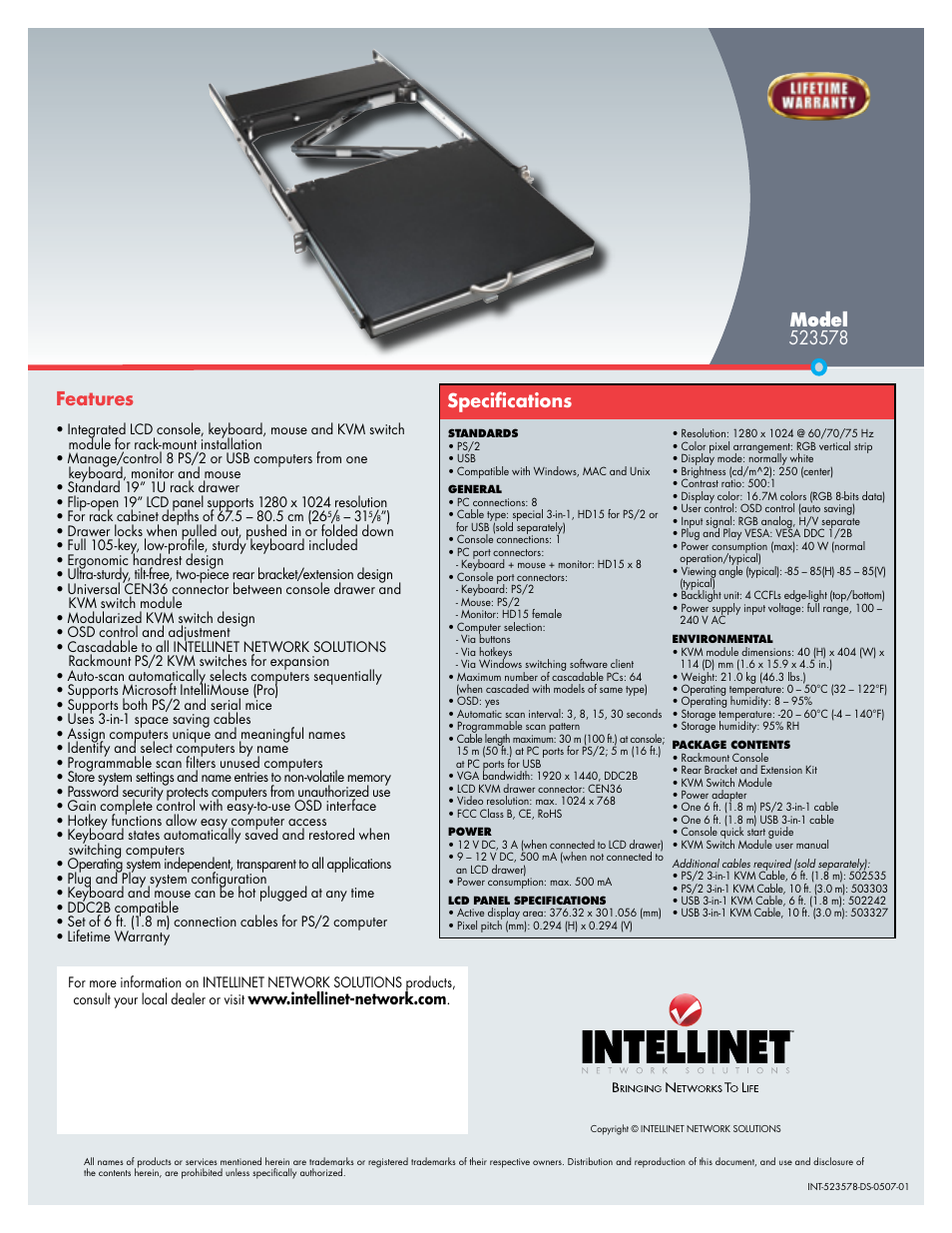 Features, Specifications | Intellinet Network Solutions 523578 User Manual | Page 2 / 2