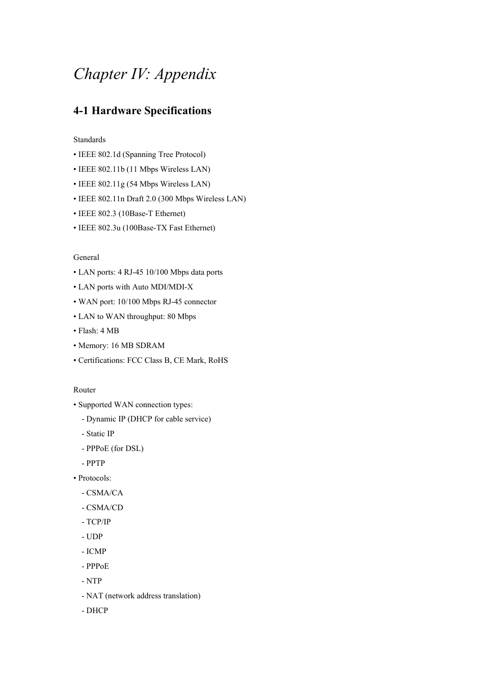 Chapter iv: appendix, 1 hardware specifications | Intellinet Network Solutions 523967 User Manual | Page 118 / 128