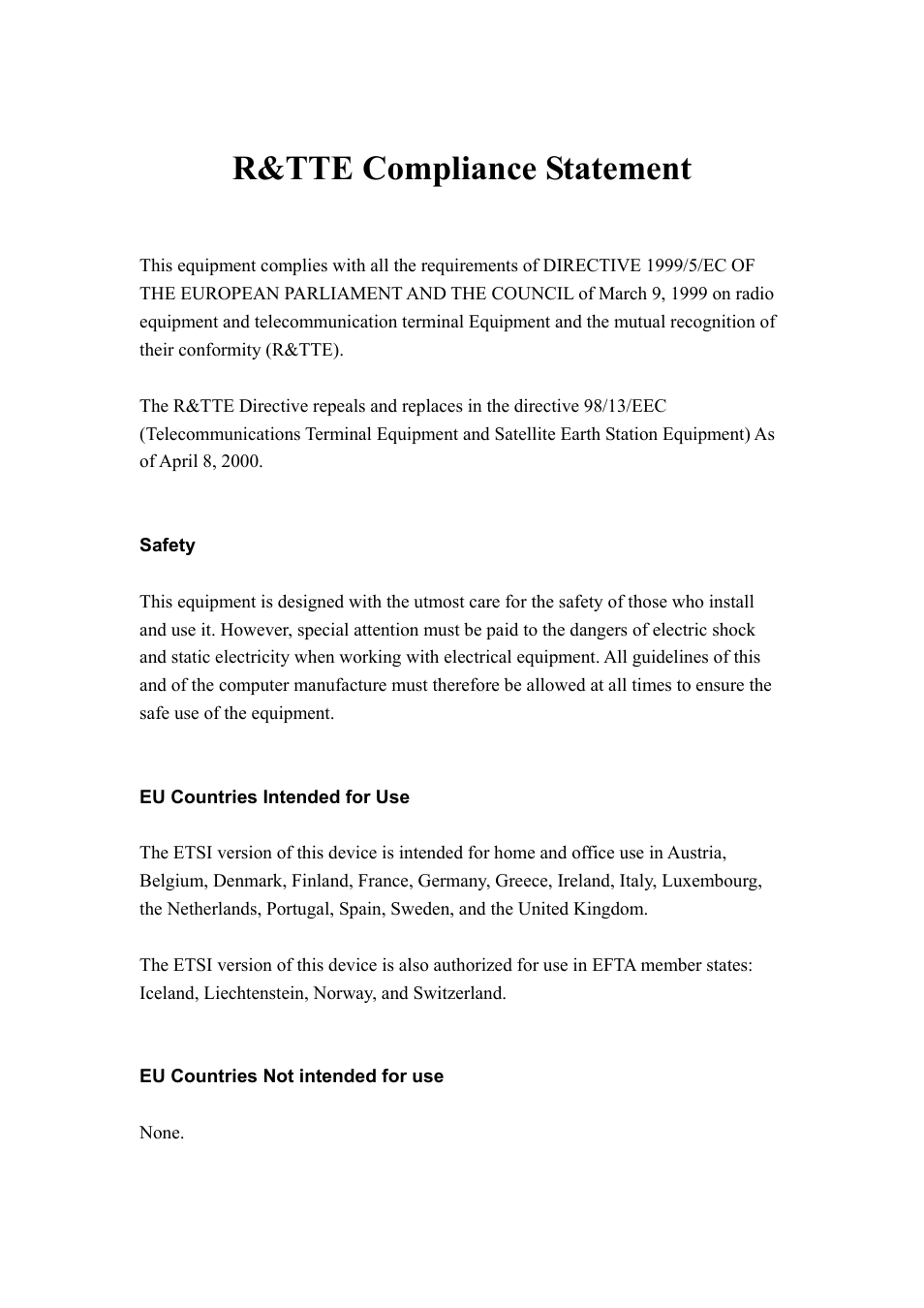 R&tte compliance statement | Intellinet Network Solutions 523967 User Manual | Page 4 / 128