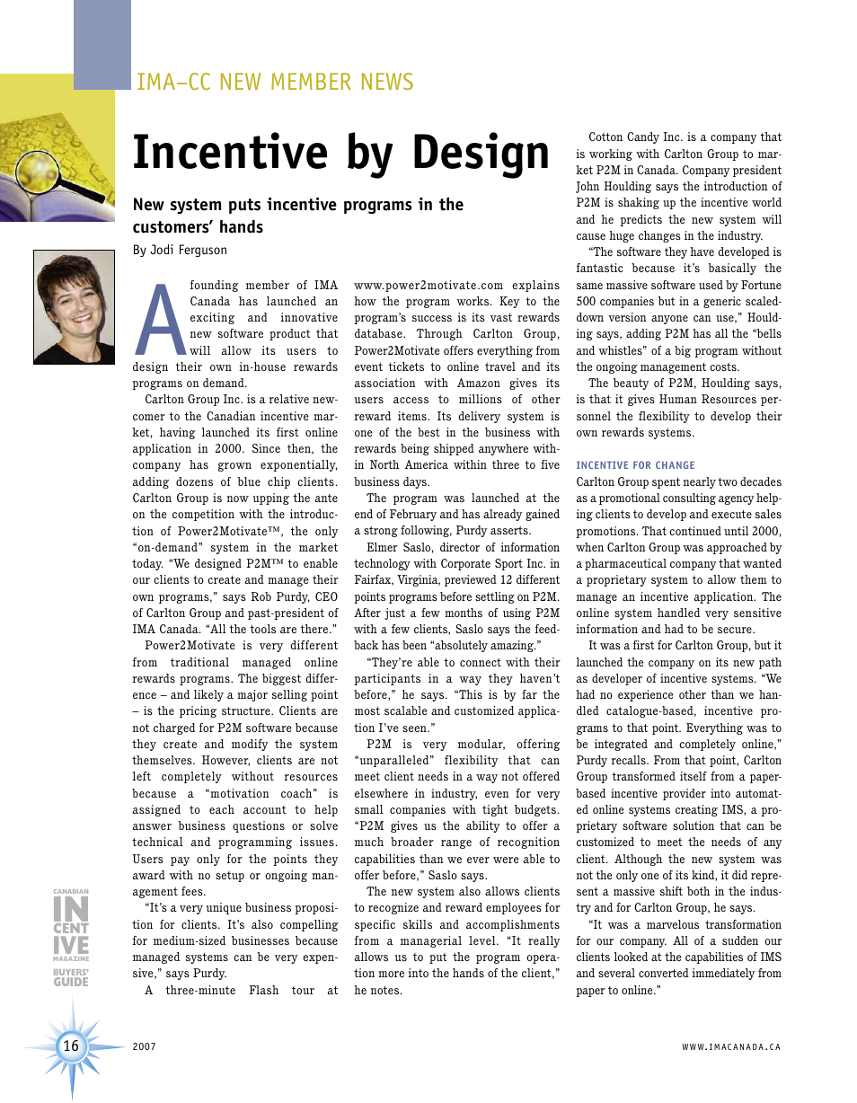 Incentive by design, Ima–cc new member news | Incentive Publications PM40801507 User Manual | Page 16 / 48