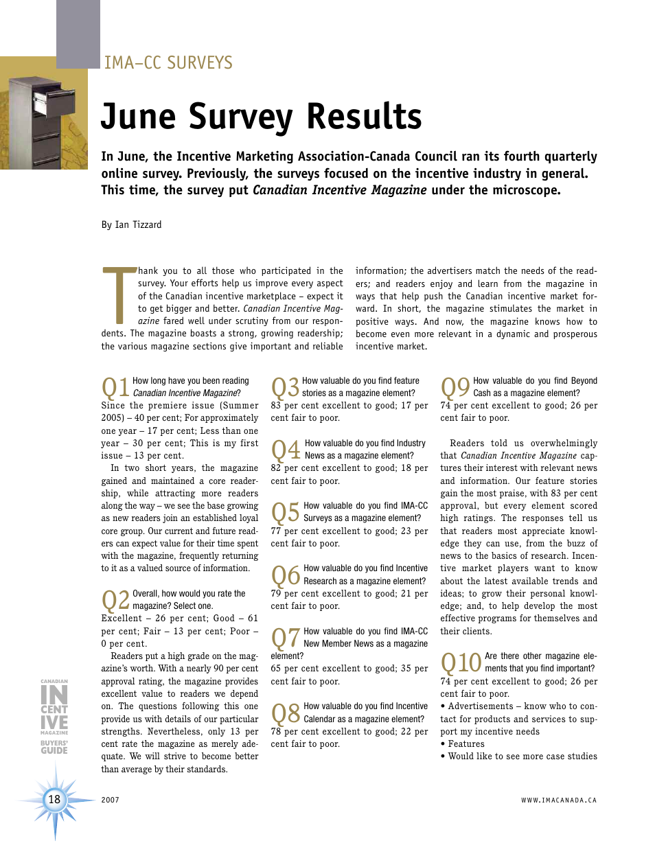 June survey results, Ima–cc surveys | Incentive Publications PM40801507 User Manual | Page 18 / 48