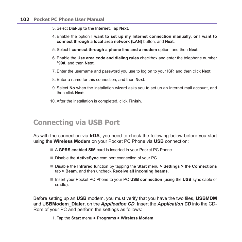 Connecting via usb port | i-mate PM10A User Manual | Page 102 / 200