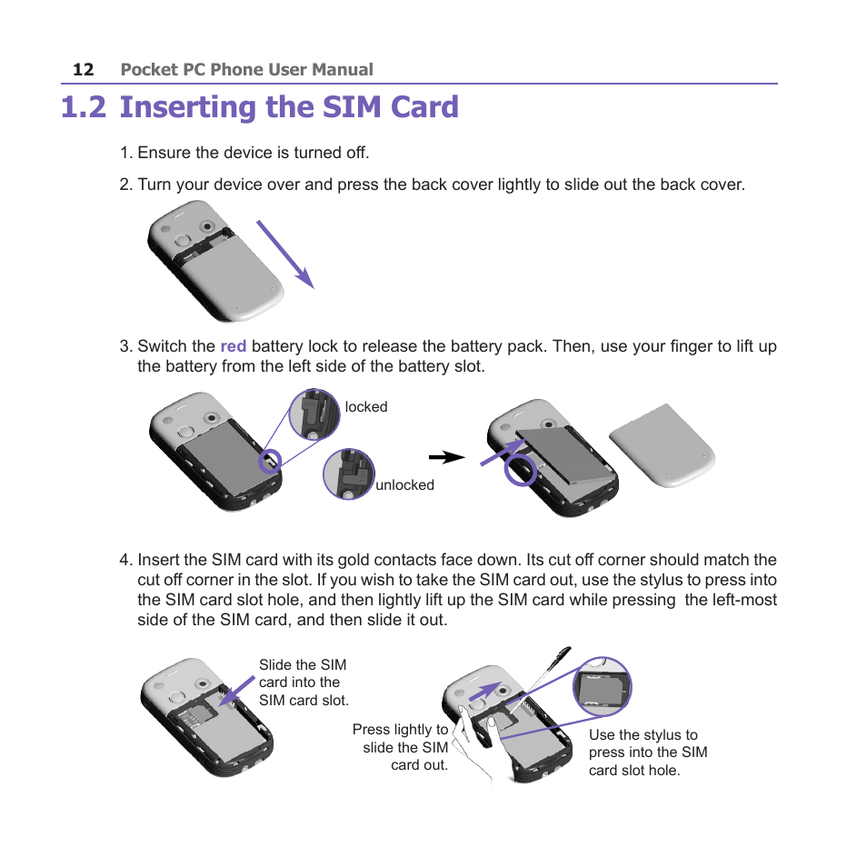 2 inserting the sim card | i-mate PM10A User Manual | Page 12 / 200